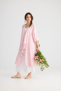 Sabine Linen Duster Coat. Powder Pink