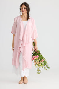 Sabine Linen Duster Coat. Powder Pink