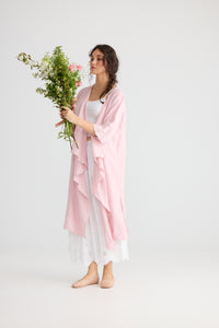 Sabine Linen Duster Coat. Powder Pink