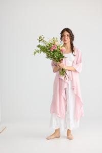 Sabine Linen Duster Coat. Powder Pink