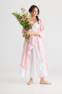 Sabine Linen Duster Coat. Powder Pink