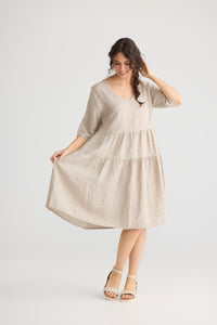 Stella Linen Dress. Oatmeal