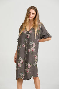Abigail linen shirt dress. Midnight Rose
