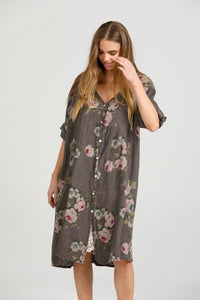 Abigail linen shirt dress. Midnight Rose