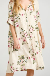 Abigail floral linen shirt dress. Antique Cream