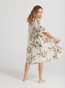 Audrey Linen Dress. Cream Rose