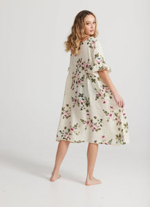 Audrey Linen Dress. Cream Rose
