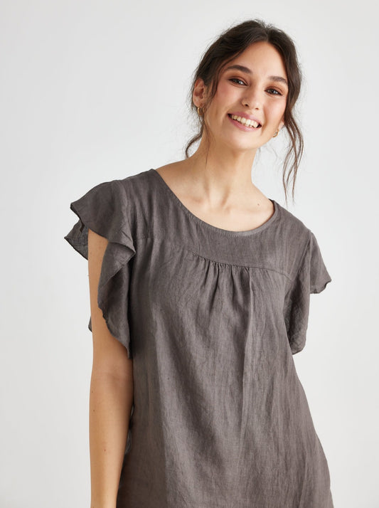 Bella linen top. Charcoal