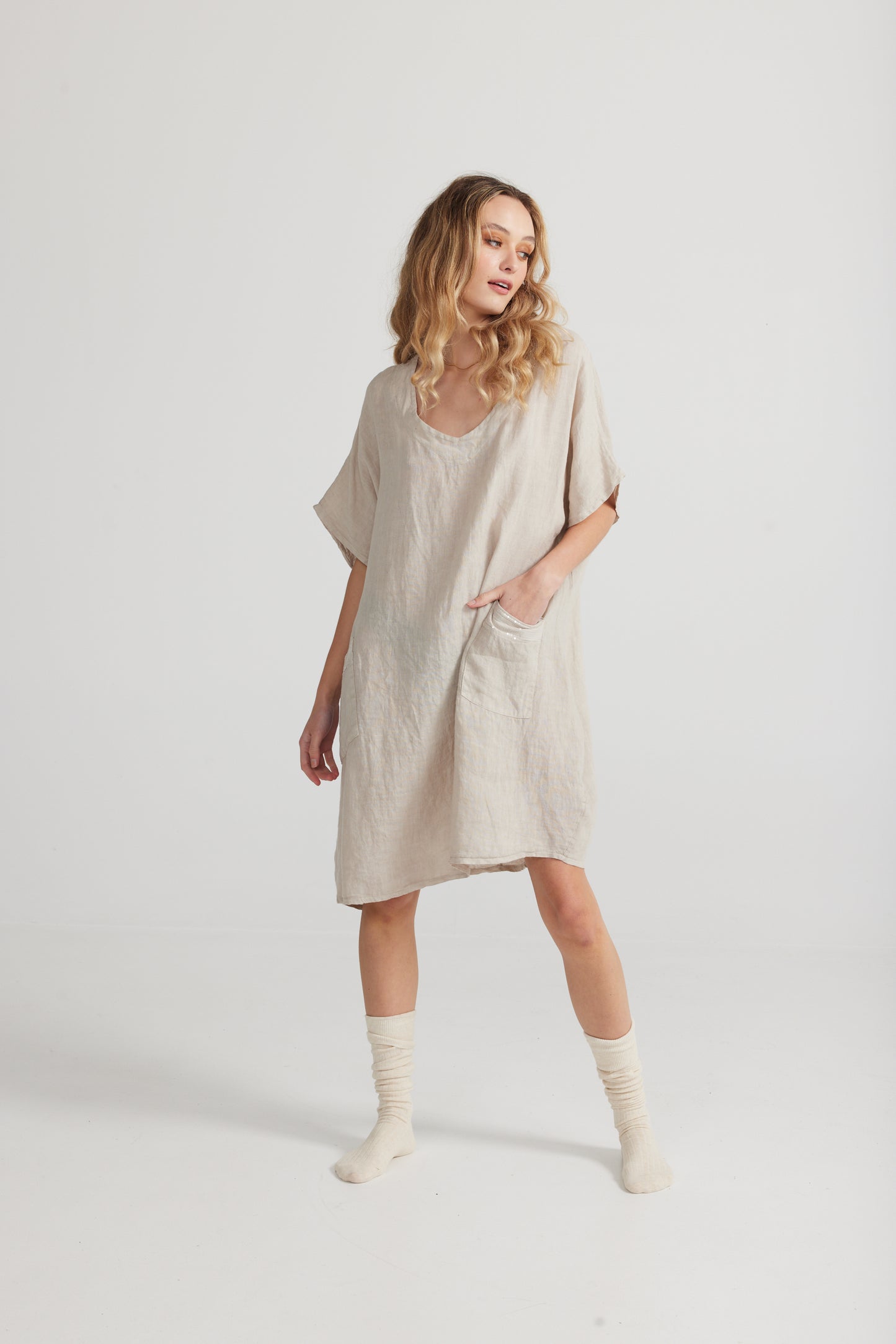 Charlie Linen dress. stone