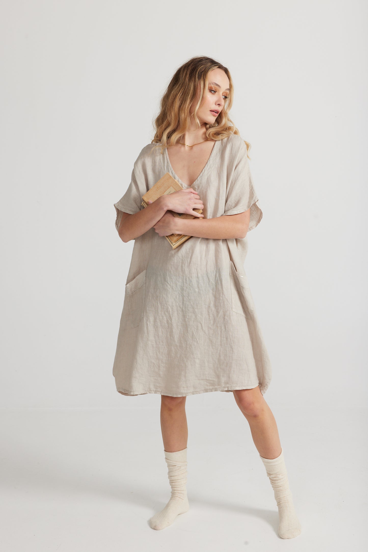 Charlie Linen dress. stone