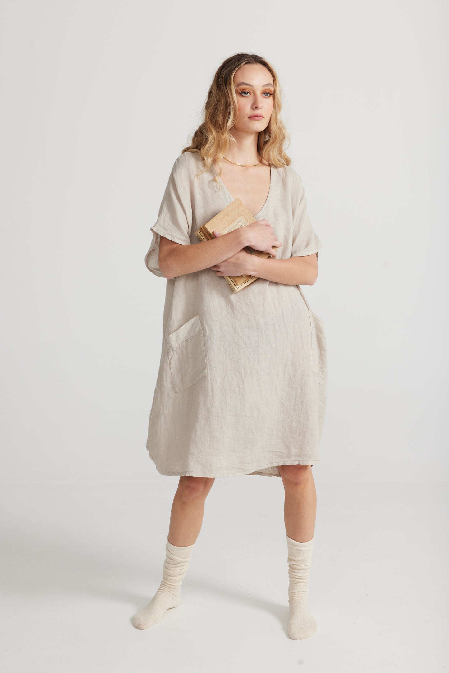 Charlie Linen dress. stone