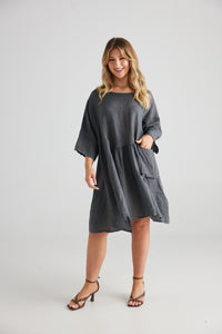 Clarissa Linen Dress. Charcoal