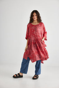 Clarissa floral linen dress . Red Rose