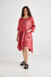 Clarissa floral linen dress . Red Rose