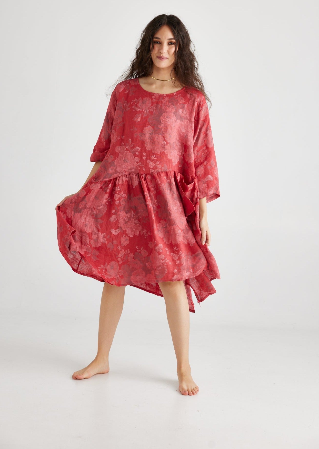 Clarissa linen dress . Red Rose