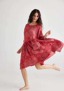 Clarissa floral linen dress . Red Rose