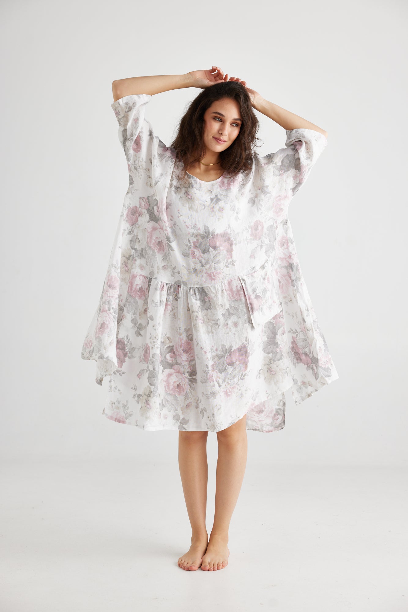 Clarissa Linen dress.  Icing Sugar Pink rose