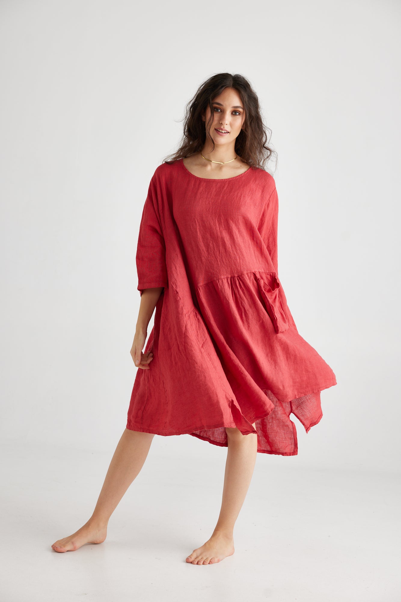 Clarissa linen dress. Red Poppy