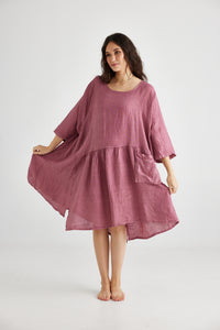 Clarissa Linen dress. Rose Pink