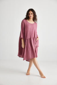Clarissa Linen dress. Rose Pink