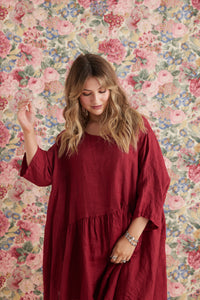 Clarissa Linen dress. Garnet