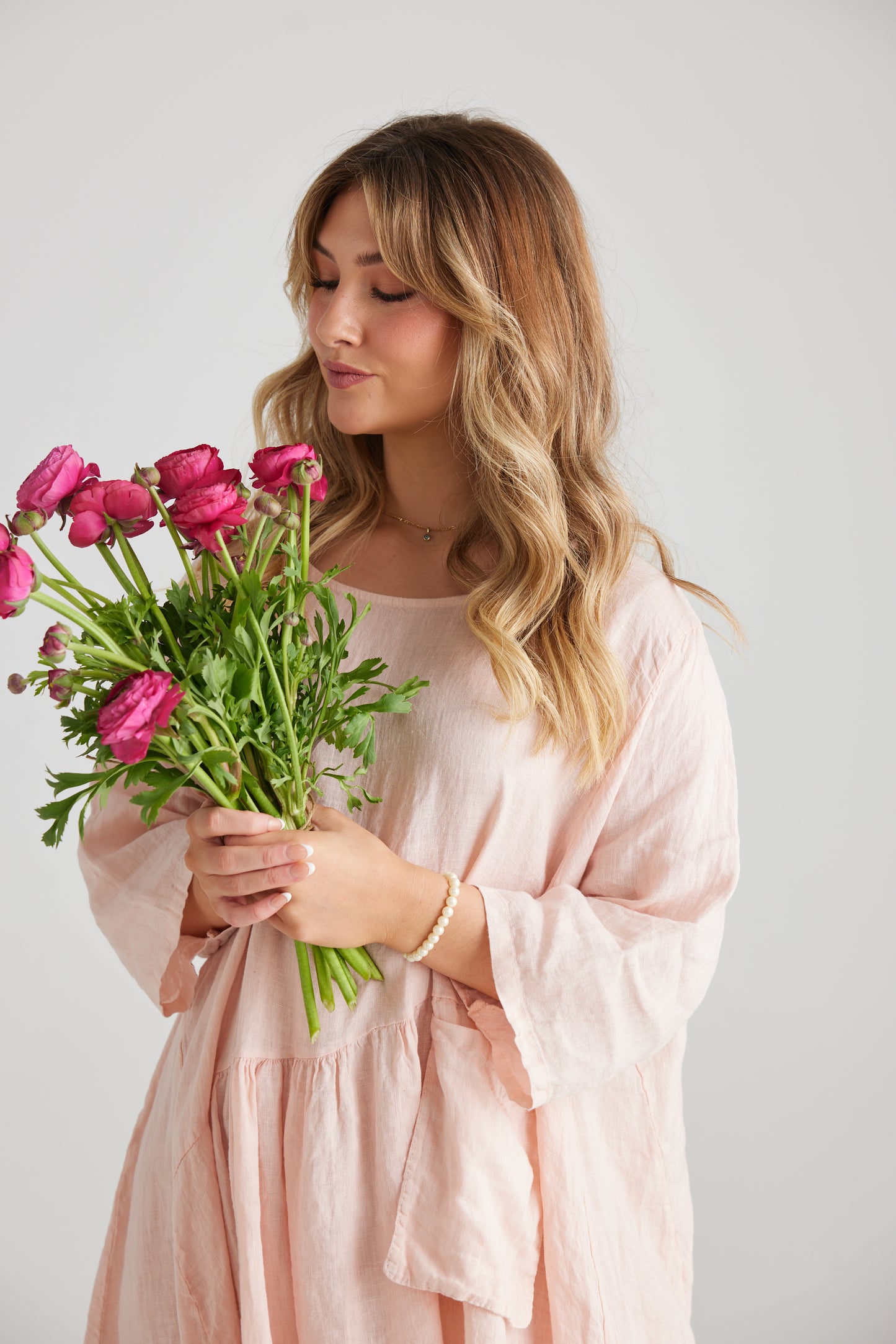 Clarissa Linen dress. Blush Pink