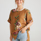 Contessa Linen top. Tobacco floral
