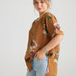 Contessa Linen top. Tobacco floral