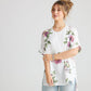 Contessa Linen Floral  top.  Icing Sugar