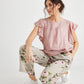 Bella linen ruffle sleeve top. Antique Rose