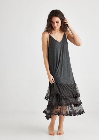 Evangeline Lace slip/dress. Mist Grey