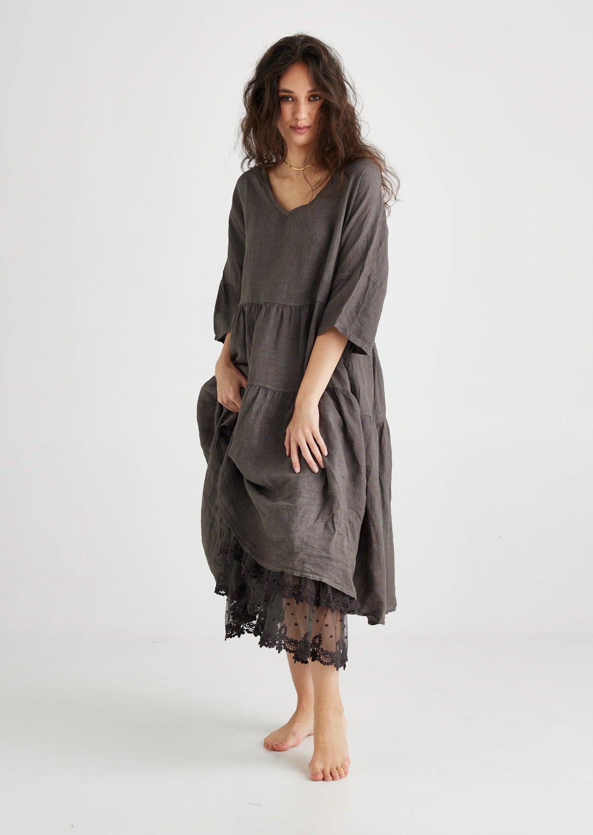 Evangeline Lace slip/dress. Mist Grey