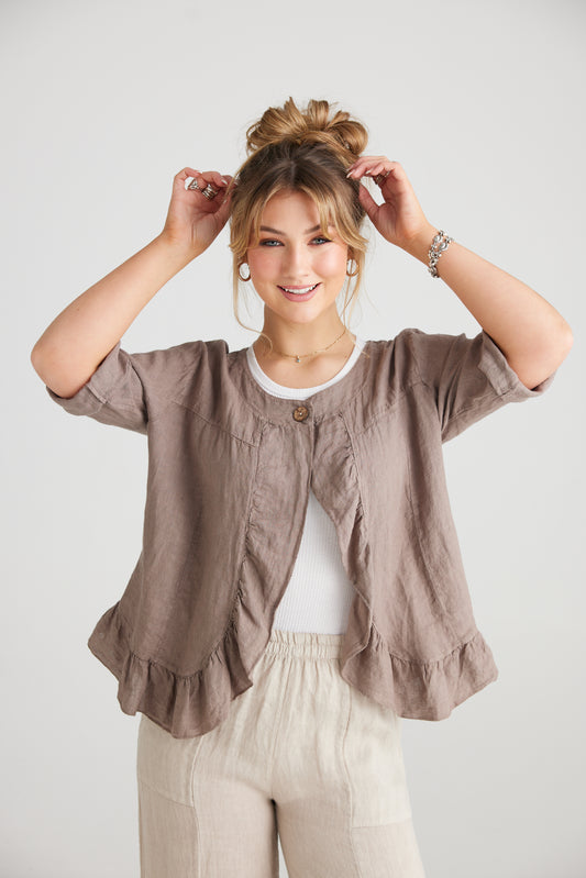 Fifi Linen Jacket. Coffee