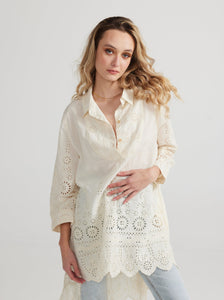 Gwendolyn long lace shirt. Cream