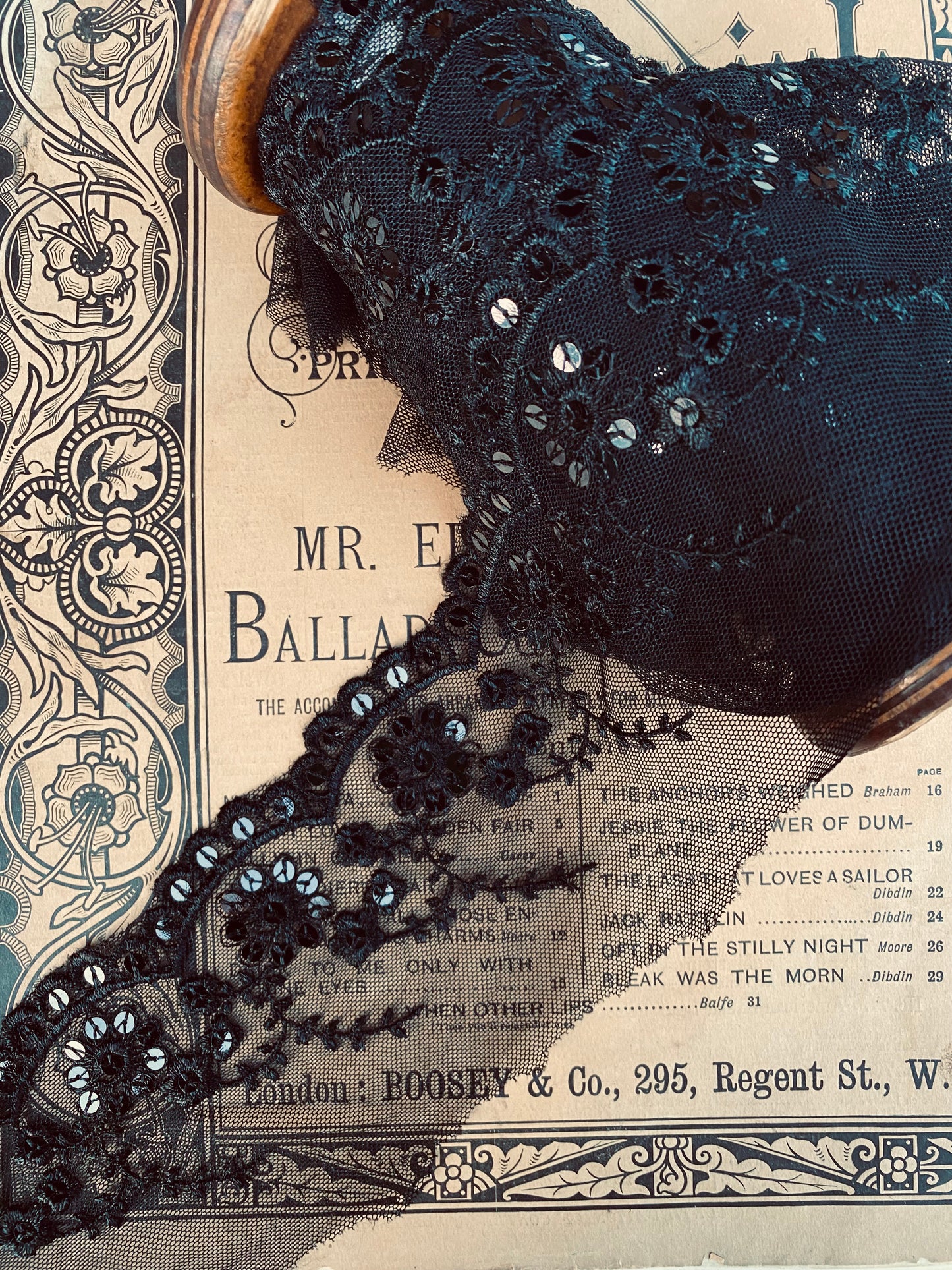 Beaded sequinned  Black lace.