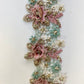 Rose and Daisy lace. Dusty Pink, Aqua and Gold Thread