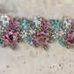 Rose and Daisy lace. Dusty Pink, Aqua and Gold Thread