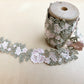 Wooden vintage spool with rose garland lace. Pale Pink & pale olive