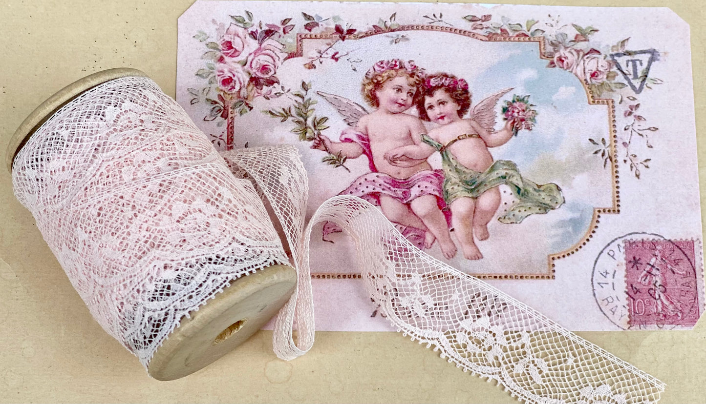 Delicate Vintage cotton lace. Pale Pink.