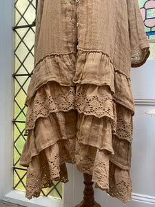 Florette Linen and lace coat. Tobacco