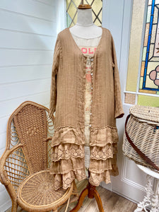 Florette Linen and lace coat. Tobacco