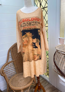 Layla cotton Tshirt Art Nouveau dress. Indigo Blue.