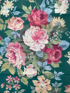 Poetry of Flowers Fabric Collection. Garden Rose Bouquet. Green Background.