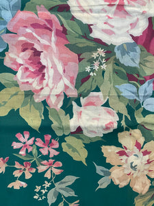 Poetry of Flowers Fabric Collection. Garden Rose Bouquet. Green Background.
