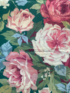Poetry of Flowers Fabric Collection. Garden Rose Bouquet. Green Background.