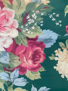 Poetry of Flowers Fabric Collection. Garden Rose Bouquet. Green Background.