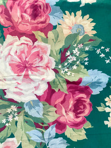 Poetry of Flowers Fabric Collection. Garden Rose Bouquet. Green Background.