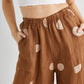 Lulu Linen Pants. Tobacco Polka dot