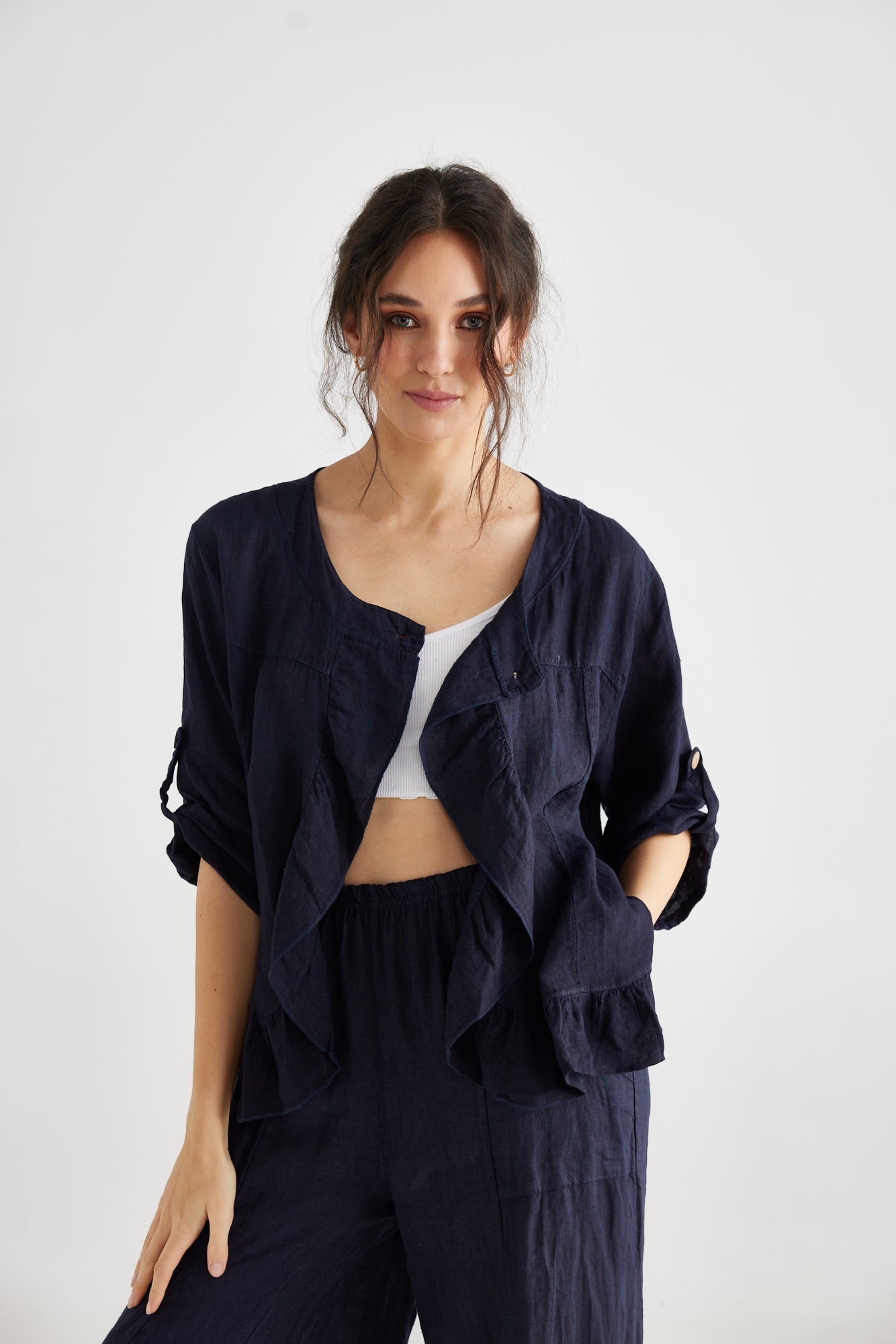 Fifi Linen Jacket. French Navy