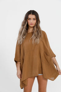 Camilla Cotton Gauze one size top. Tobacco
